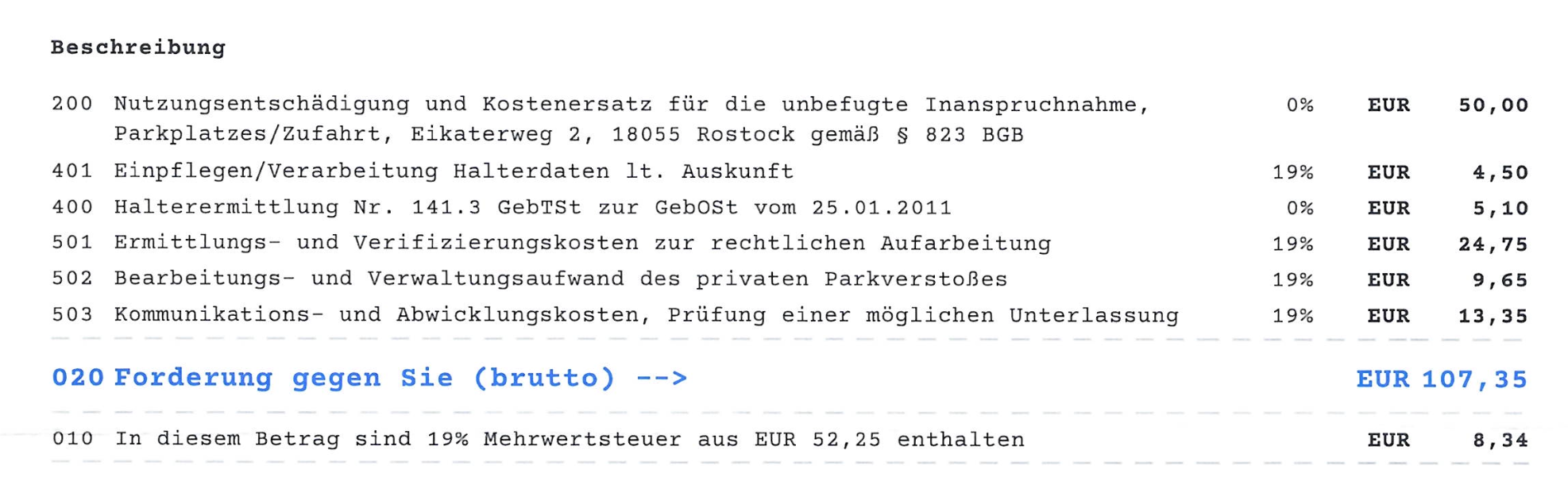 Forderung von PARKcontrol24